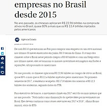 China j investiu R$ 60 bilhes na compra de empresas no Brasil desde 2015